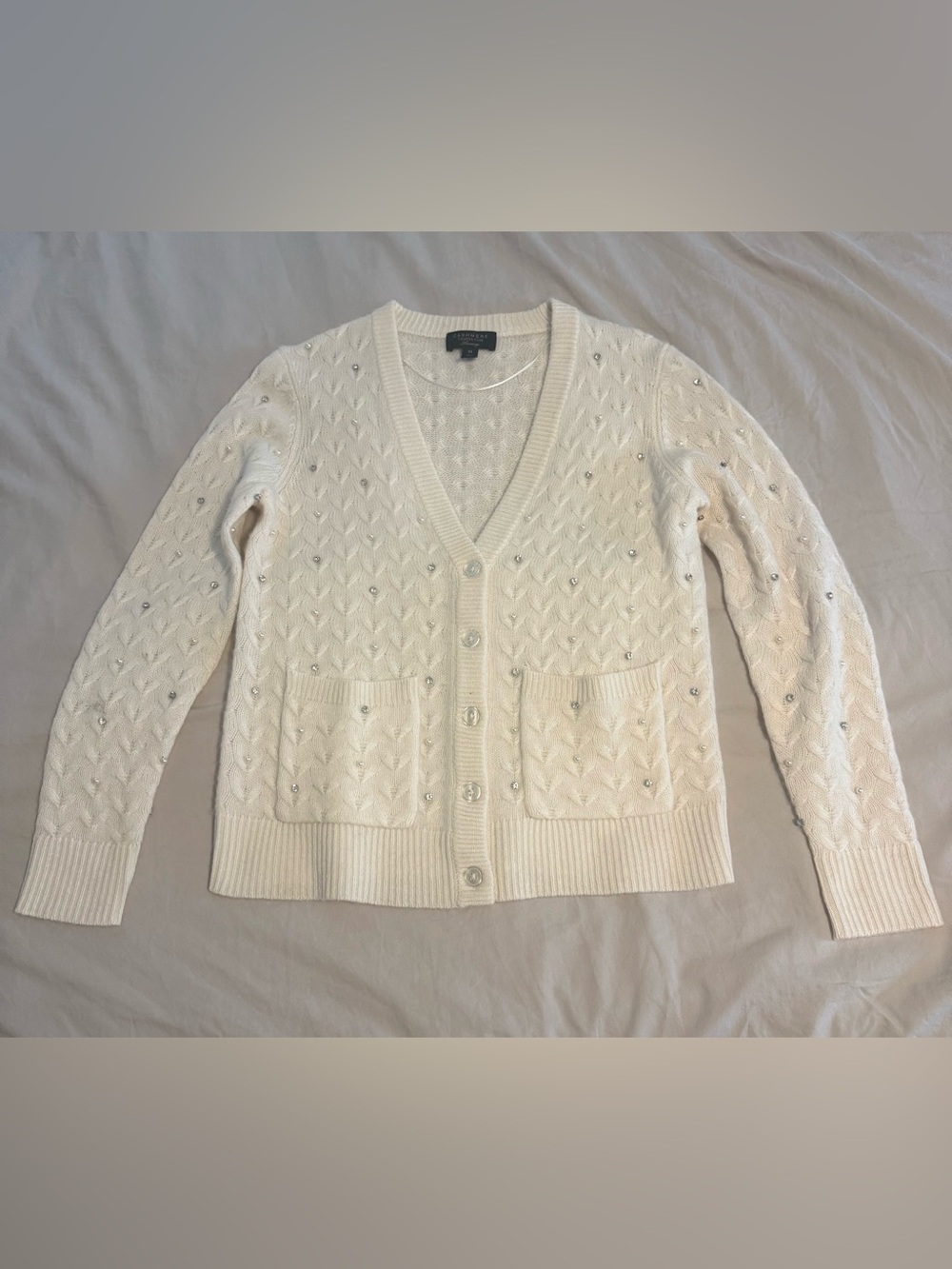 Cashmere V-Neck Cardigan with Embellishments